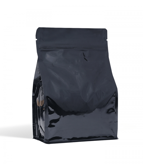 shiny black flat bottom pouch