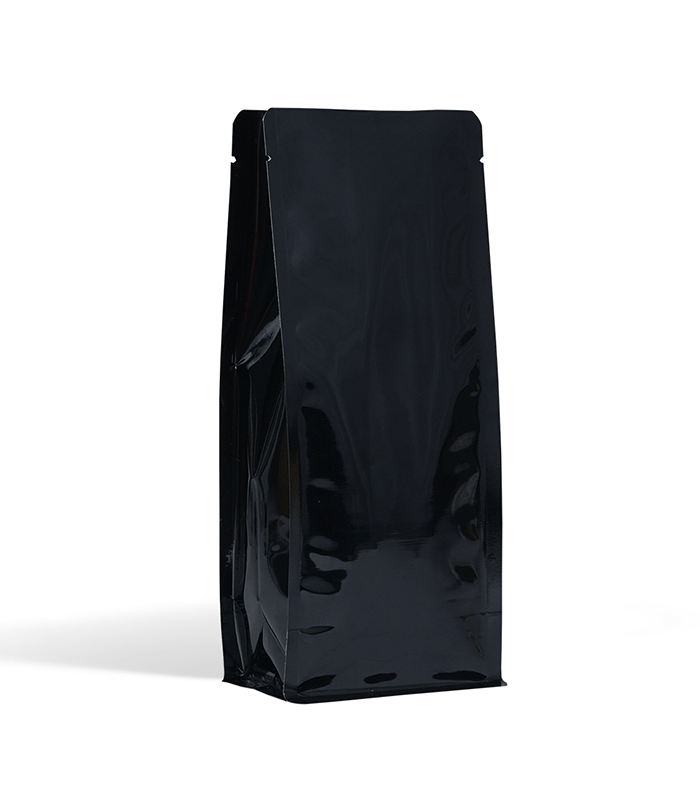 shiny black flat bottom pouch